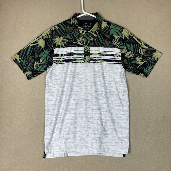 Sunday Crew‎ Polo Shirt Men Small White Green Black Golfing UPF 50+ Adult - Picture 1 of 9